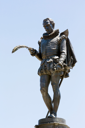 Statue of Miguel de Cervantes dating from 1879, a work by Italian sculptor Carlos Nicoli, Alcala de Henares, Madrid Province, Spain (photo)