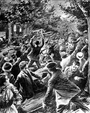 wine crisis in France in 1907 : charge of the police against demonstrators barricade in Narbonne south of France