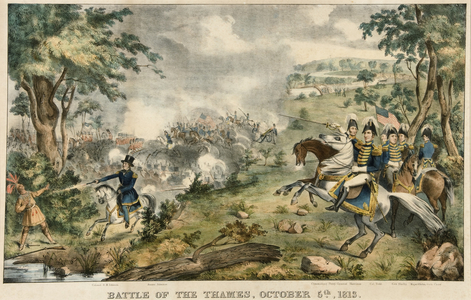 Battle of the Thames, October 5th, 1813, pub. 1840 (coloured engraving)