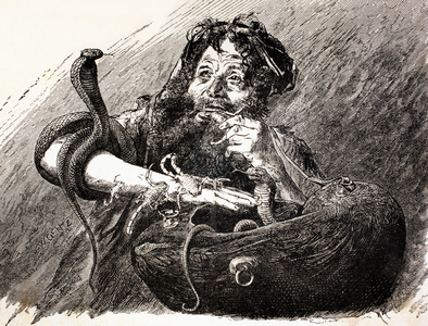 An Egyptian Dervish in the 19th century, eating scorpions.  From El Mundo Ilustrado, published Barcelona, 1880.