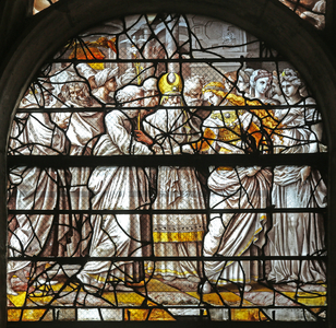Window w10 depicting the Mystic Marriage of the Virgin designs by Durer 
 (stained glass)