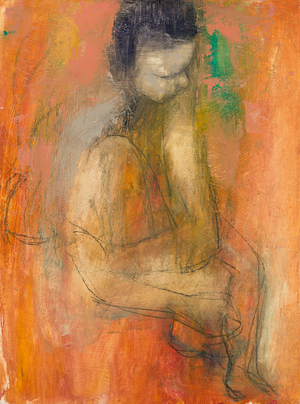 Alex, abstract life painting, 2021, ( oil & charcoal on panel)