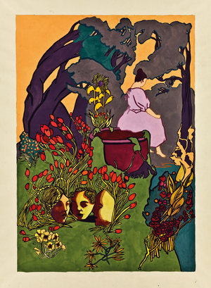 Three Golden Heads I, 1975 (gouache on paper)