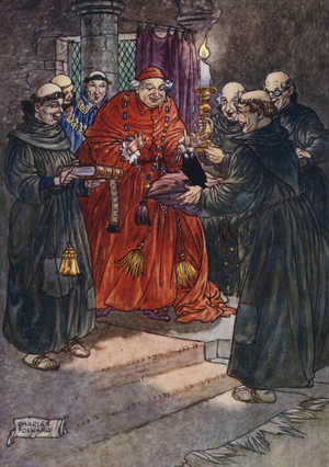 Illustration for The Jackdaw of Rheims by Thomas Ingoldsby (colour litho)