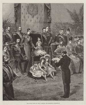 The Infant King of Spain opening the Barcelona Exhibition (engraving)