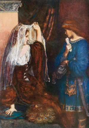 Olivia, "But we will Draw the Curtain and Show you the Picture". The Twelfth Night – Act I, Scene 5 (colour litho)