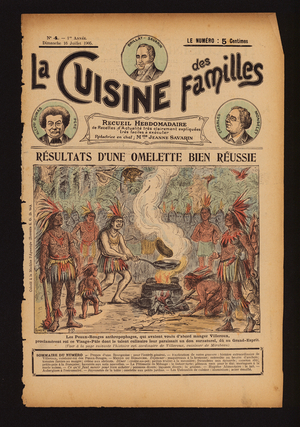 Villeroux cooking an omelette for a tribe of Native Americans (coloured engraving)