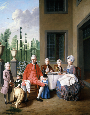 Group Portrait of the van den Bosch Family, dining by a House, a Topiary Garden Beyond, 1777 (oil on canvas)