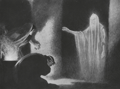 Saul with the fortune teller of Endor (litho)