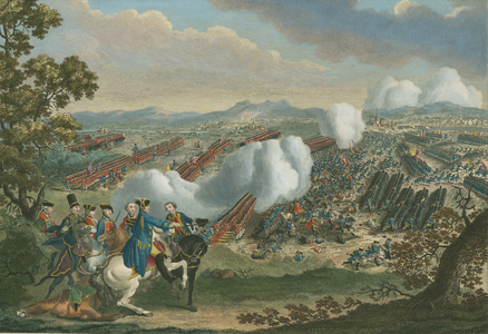 The Battle of Minden, c.1760s (coloured etching)