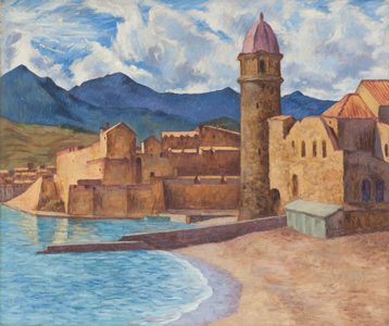 The port of Collioure and the old lighthouse of Notre-Dame-des-Anges (Pyrénées-Orientales) (oil on canvas)