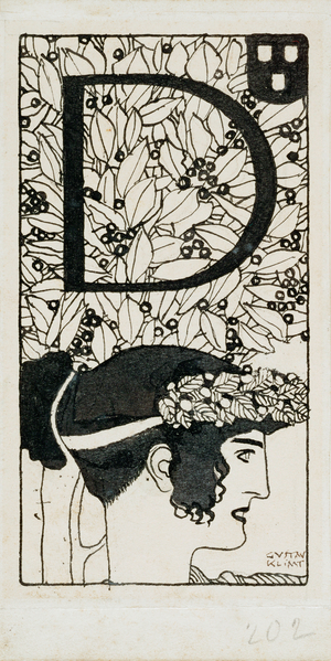 Initial D, used in the third issue of Ver Sacrum, the magazine of the Art Nouveau Secession movement in Austria, 1898 (pencil and pen, drawing ink)