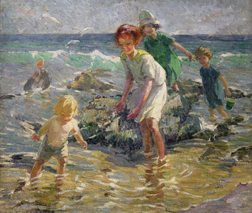 Children on the Beach (oil on canvas)