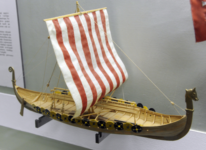 Viking ship. 9th century. Model of A. Twill, 1988. Museum of History and Navigation. Riga. Latvia.