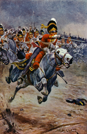 Waterloo, The Charge of the Scots Greys (colour litho)