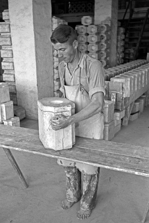 A potter at work at the village of Goerzke in Brandenburg, Germany 1930s (b/w photo)
