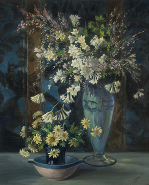 Freesias (oil on board)