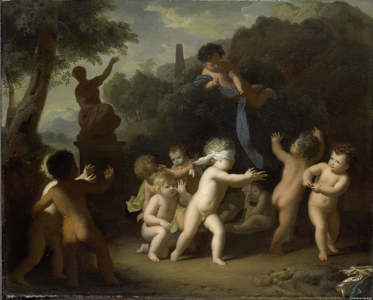 Putti Playing, 1700 (oil on panel)