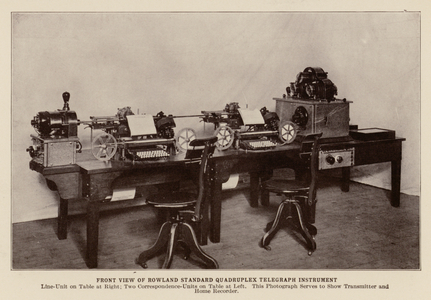 Front View of Rowland Standard Quadruplex Telegraph Instrument (b/w photo)