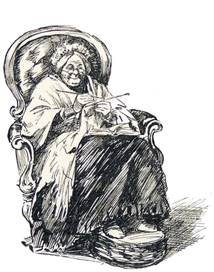 Old woman knitting