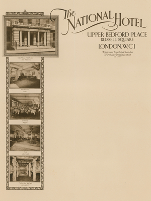 Notepaper from The National Hotel, Upper Bedford Place, Russell Square (photo)