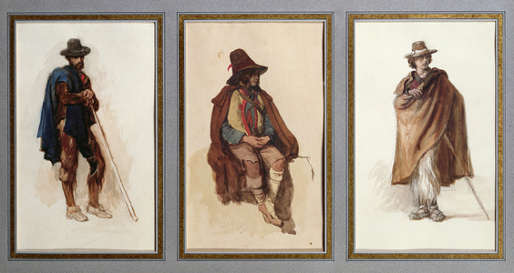 Three types of Ciociari shepherds (watercolour on paper)
