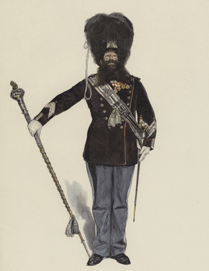 J Abel, Drum Major of the Bodyguard of the King of Denmark (colour litho)