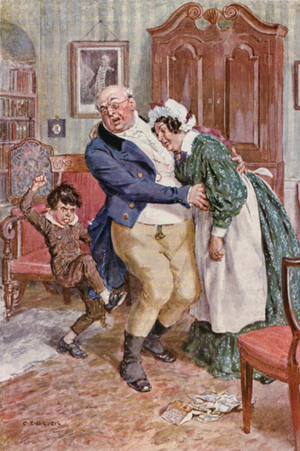 Illustration for The Pickwick Papers by Charles Dickens (colour litho)