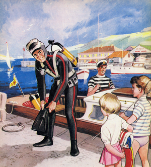 The Frogman (colour litho)