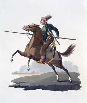Cavalry man, 1818 (coloured aquatint)