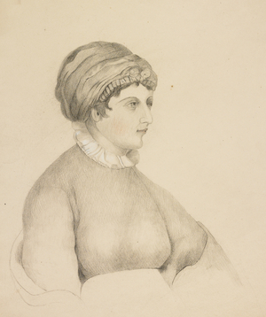 Portrait of a woman wearing a headdress, c.1870 (pencil & chalk with white heightening on paper)