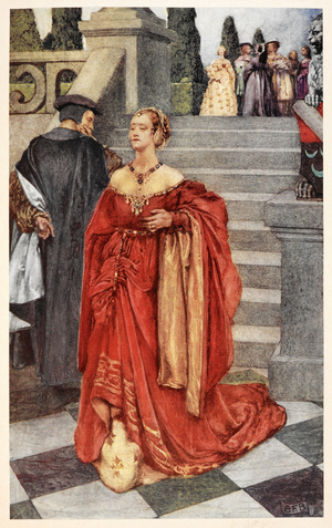 "When the heart suffers a blow." Illustration for the poem, 'the Glove'.