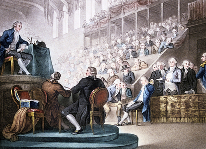 French Revolution. Louis XVI at the Bar of the National Convention, December 26th 1792'. President of Convention having asked if he has anything to say in his own defence, the King spoke briefly and with great dignity. Aquatint after picture by Domenico Pellegrini, London, 1796.
