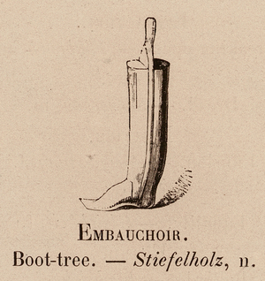 Le Vocabulaire Illustre: Embauchoir; Boot-tree; Stiefelholz (engraving)
