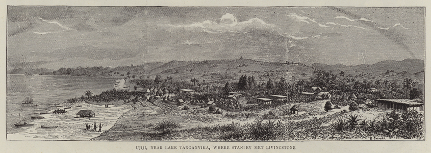 Ujiji, near Lake Tanganyika, where Stanley met Livingstone (engraving)