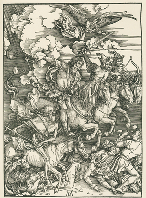 The Four Horsemen of the Apocalypse. The Revelation of Saint John, c.1497-98 (woodcut)