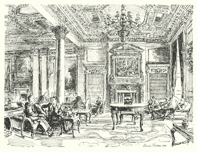 The Members' Lounge, once the Conference Room of the old War Office (litho)