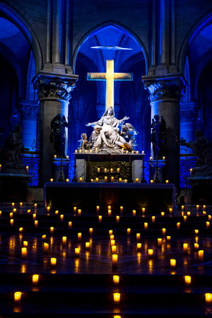 Sound and light show at Notre Dame cathedral, Paris, France. (photo)
