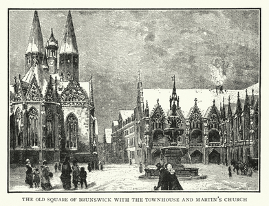 The old square of Brunswick with the townhouse and Martin's Church (litho)
