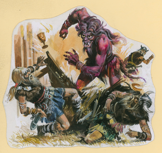 Scene from Beowulf (gouache on paper)