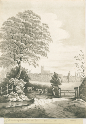 Wolverhampton - Distant view from Dunstall Lane: sepia wash drawing, 1837 (drawing)