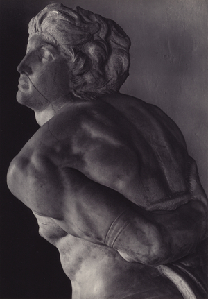 Michelangelo: The Fettered Slave, about 1513-1516, Musee du Louvre, Paris (b/w photo)