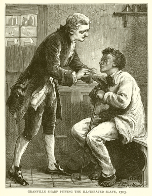 Granville Sharp pitying the Ill-Treated Slave, 1703 (engraving)