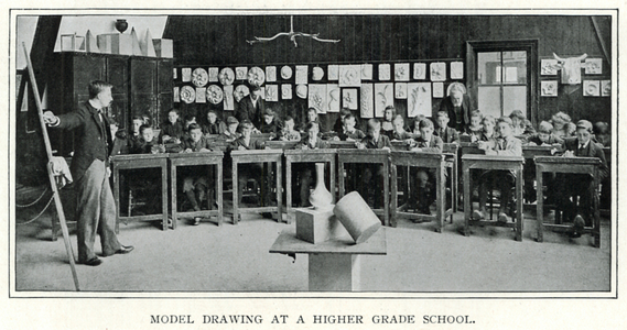 Model drawing at a Higher Grade School (b/w photo)