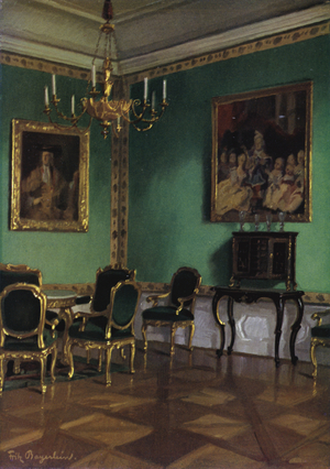 Green Salon in Castle Marquardsburg, Rococo appointments (colour litho)