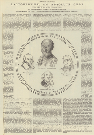 Advertisement, Lactopeptine, an Absolute Cure for Dyspepsia and Indigestion (engraving)
