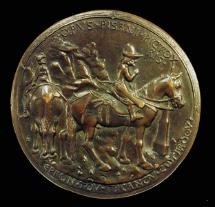 John VIII Palaelogos, east Roman Emperor, hunting. John VIII stayed at Ferrara for the Church Council … (bronze)