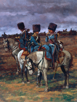 Trumpets of the Artillery Train 1815, 2008 (oil on board)