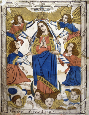 Coronation of the Virgin Mary. 19th century (french woodcut)
