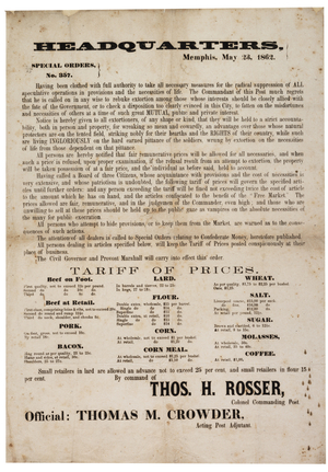 Special Order no. 357 publishing food prices to prevent speculation, 23 May 1862 (litho)